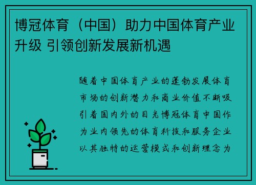 博冠体育（中国）助力中国体育产业升级 引领创新发展新机遇